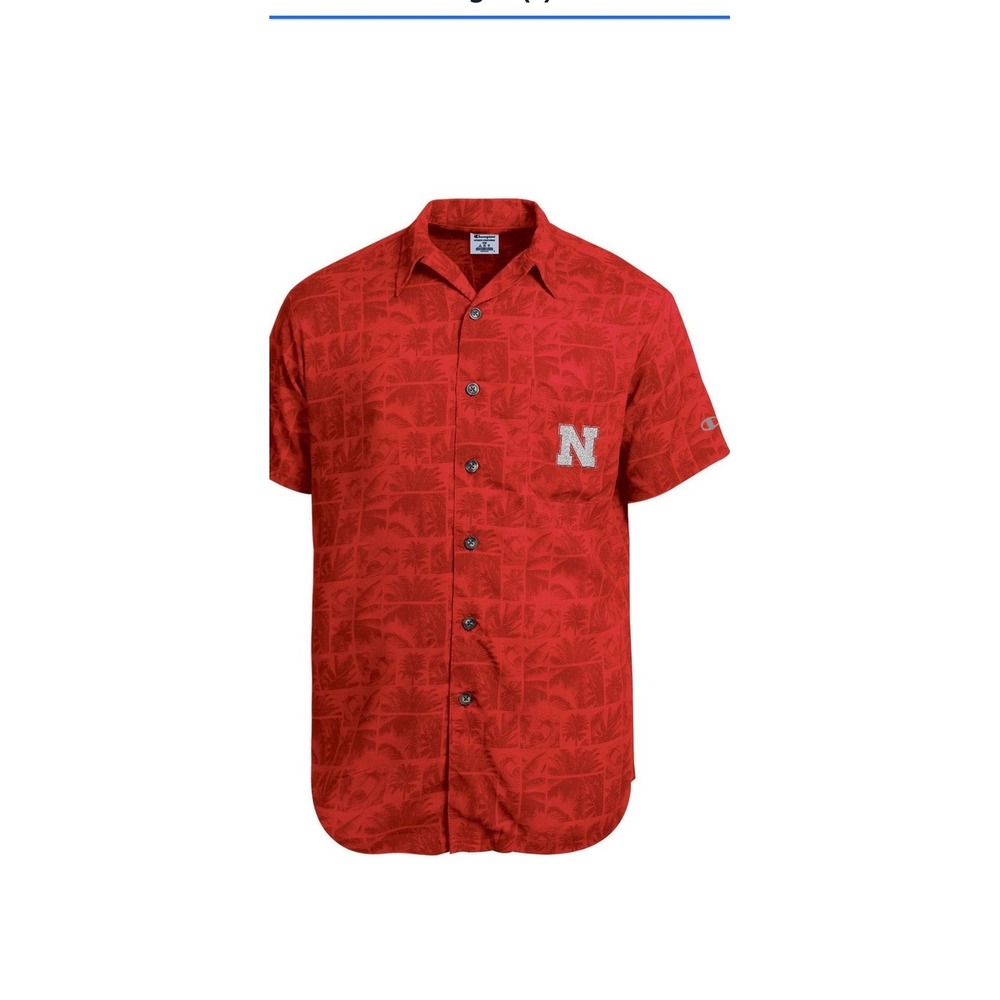 Champion Nebraska Cornhuskers Mens NCAA Woven Shirt Red Palm Print Small NWT